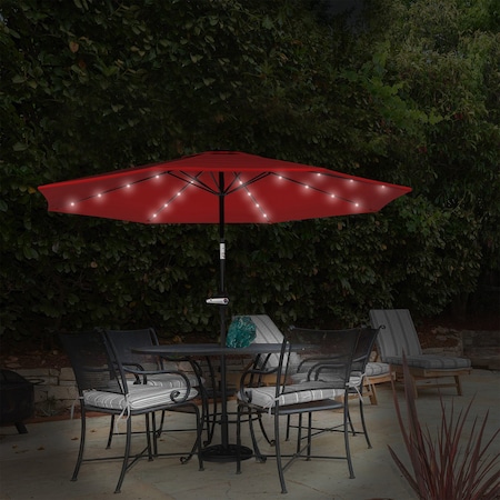 Pure Garden Patio Umbrella with Solar Lights, Red 50-LG1174